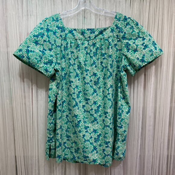 Lands' End Womens Size XL Floral Square Neck Boho Top Summer Chic Puffy Sleeves - Picture 4 of 11